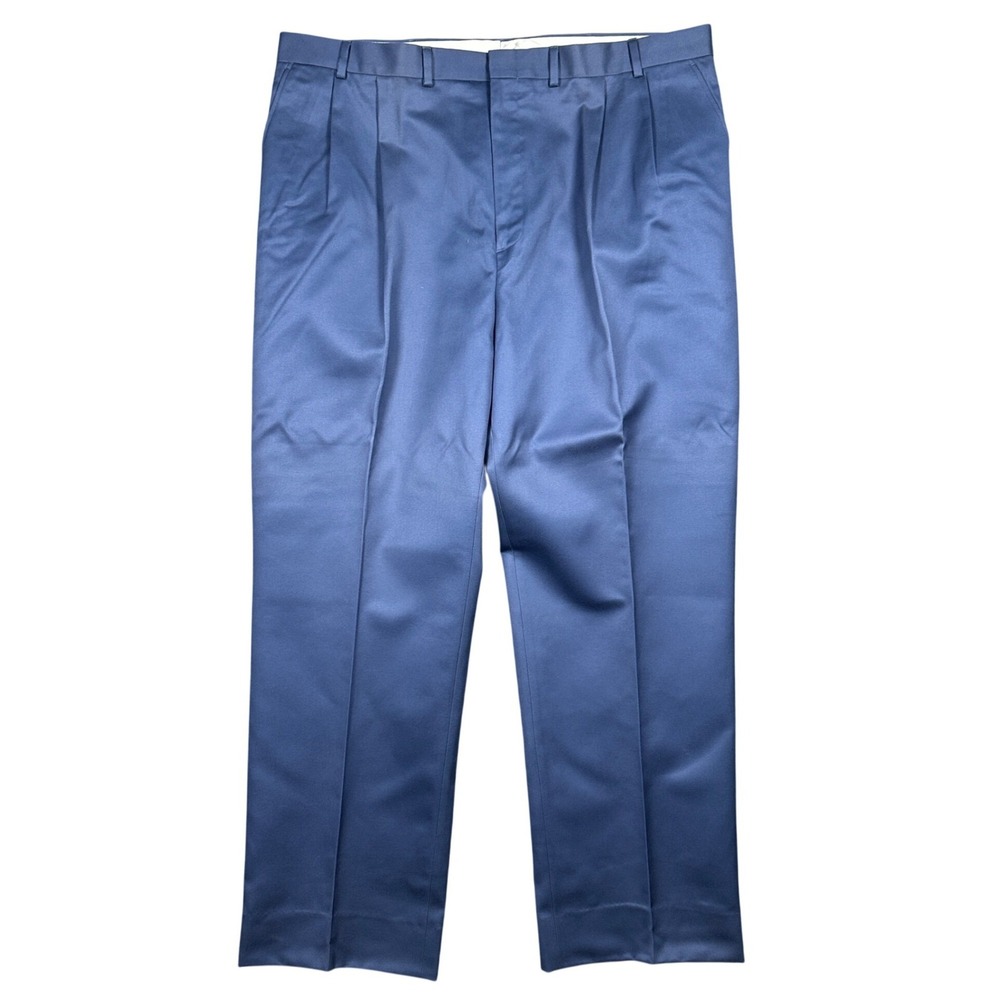 Lands' End Dress Pants Mens 44 Long Blue‎ Pleated Cotton Chinos Trousers - Picture 4 of 9